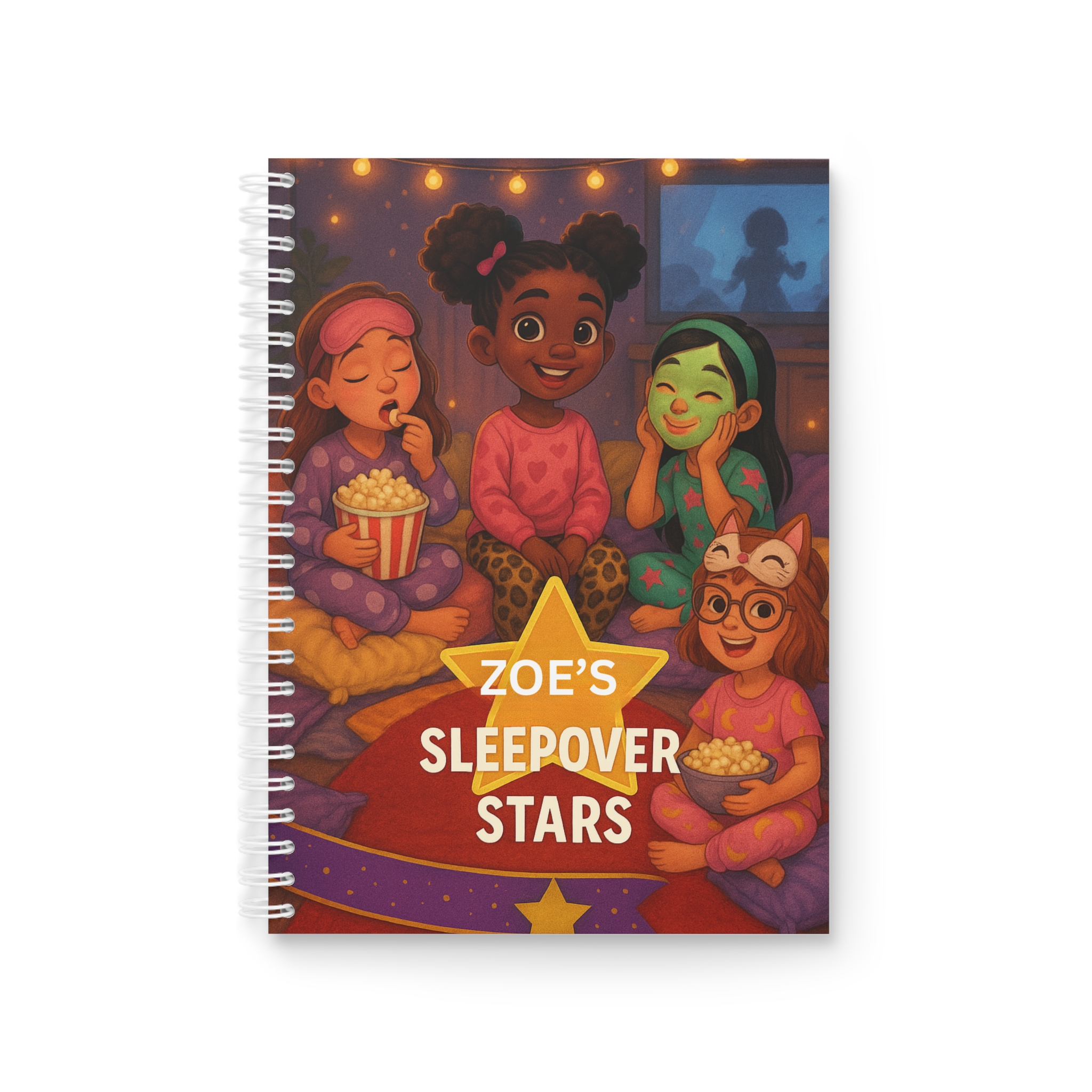 Personalized Spiral Notebook for Kids, Sleepover Stars Journal, Cute Gift, Back to School Supplies, Kids Party Favors, Custom Notepad